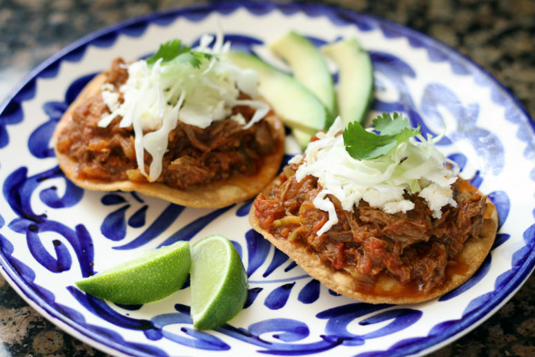 Tostadas de Tinga de Res by Ceja Vineyards