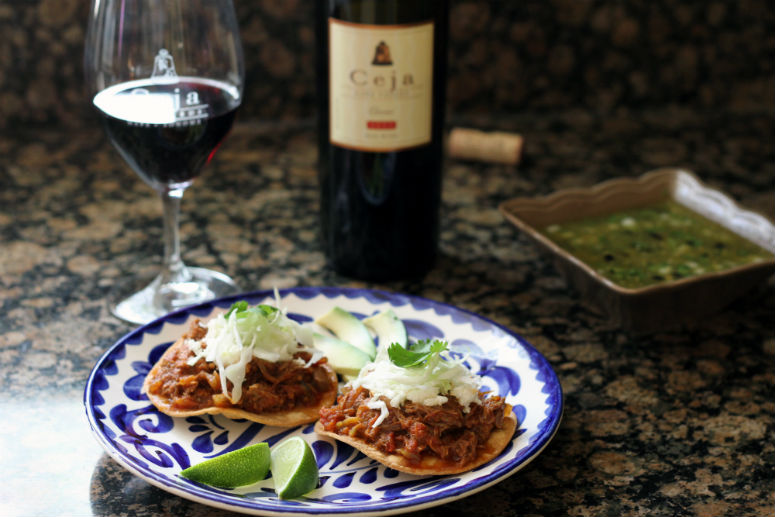 Tostadas de Tinga de Res by Ceja Vineyards