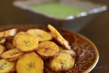 Fried Plantains (Tostones) with Spicy Aji Salsa